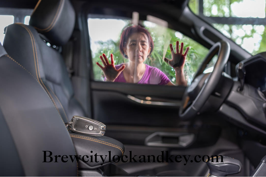 Driver locked out of her car in Milwaukee with keys visible inside the vehicle